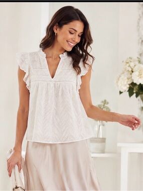 Ricki's White Eyelet V-Neck Flutter Sleeve Blouse